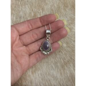 Native American Sterling Silver Purple Wampum Oval Pendant Necklace